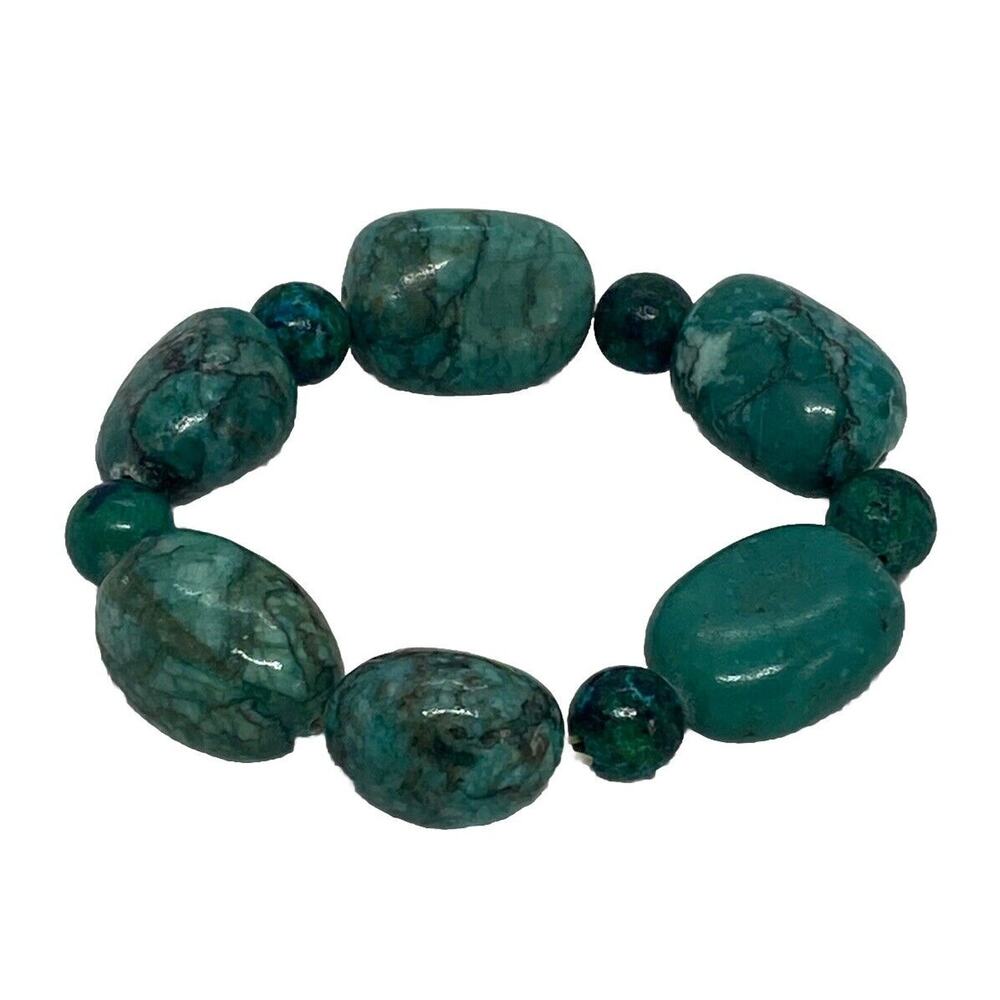 Emerald Green Agate 8” Fashion Stretch Bracelet Handcrafted Tumbled Stones Beads - Picture 3 of 13